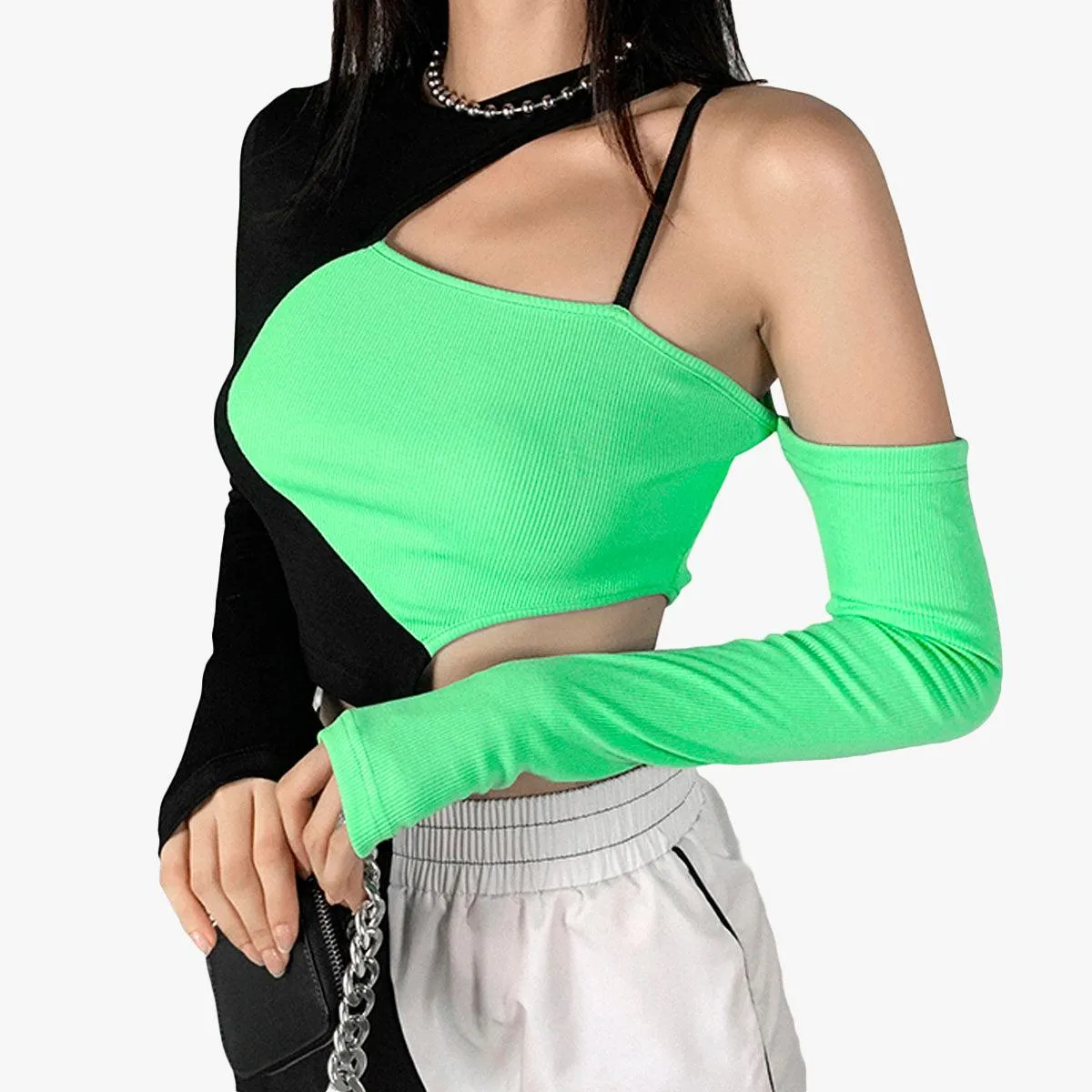 One Shoulder Asymmetric Green Top