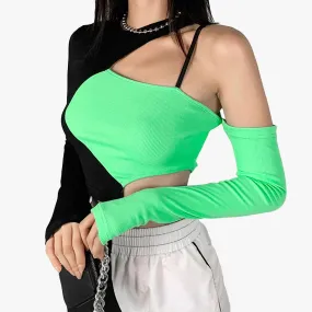 One Shoulder Asymmetric Green Top
