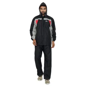Premium Men's Waterproof Nylon Reversible Raincoat with Hood | Set of Top and Bottom | 2XL | Black
