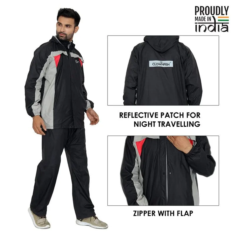 Premium Men's Waterproof Nylon Reversible Raincoat with Hood | Set of Top and Bottom | 2XL | Black