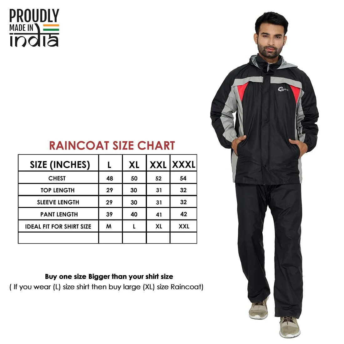 Premium Men's Waterproof Nylon Reversible Raincoat with Hood | Set of Top and Bottom | 2XL | Black