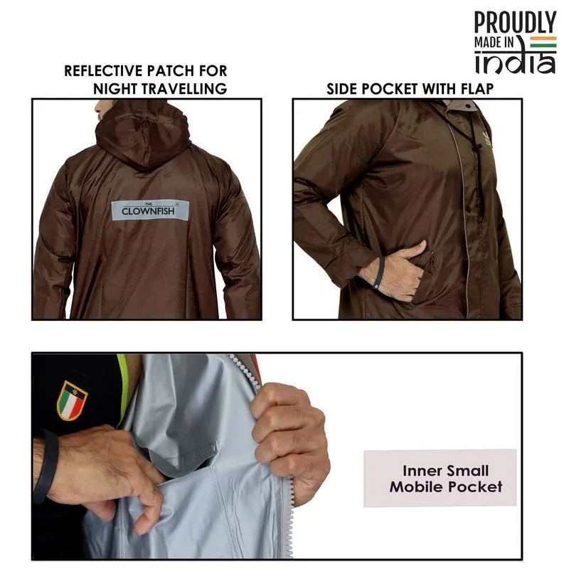 Rain Coat for Men - Waterproof, Reflective Stripes | Set of Top and Bottom | XX-Large | Prime Brown