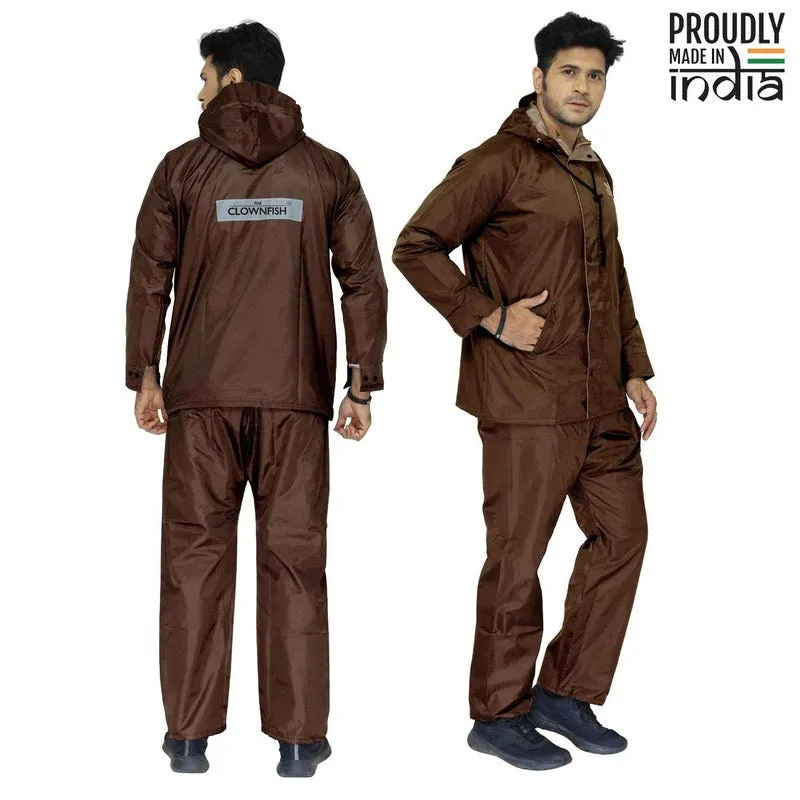Rain Coat for Men - Waterproof, Reflective Stripes | Set of Top and Bottom | XX-Large | Prime Brown