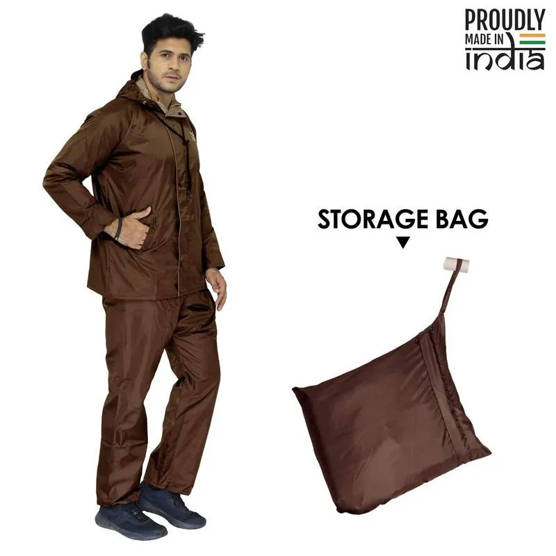 Rain Coat for Men - Waterproof, Reflective Stripes | Set of Top and Bottom | XX-Large | Prime Brown