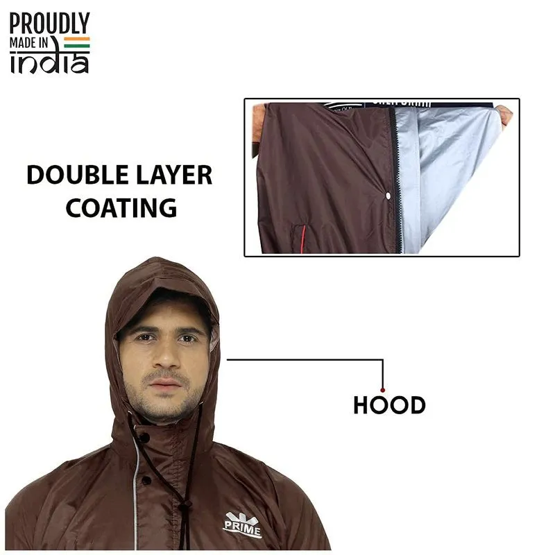 Rain Coat for Men - Waterproof, Reflective Stripes | Set of Top and Bottom | XX-Large | Prime Brown