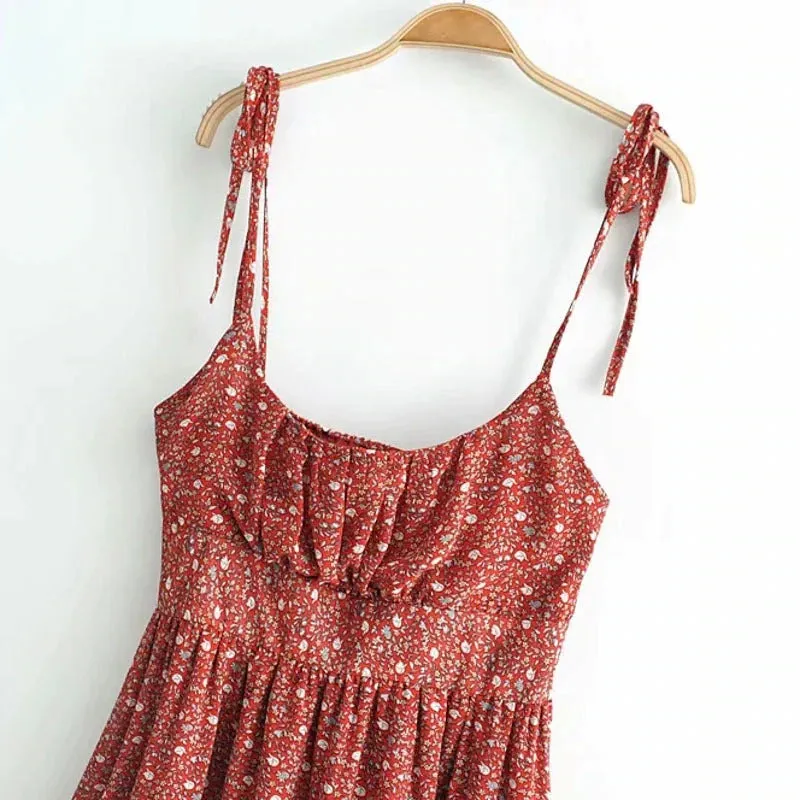 Sexy Spaghetti Strap Bohemian Floral Elastic Mini Dress