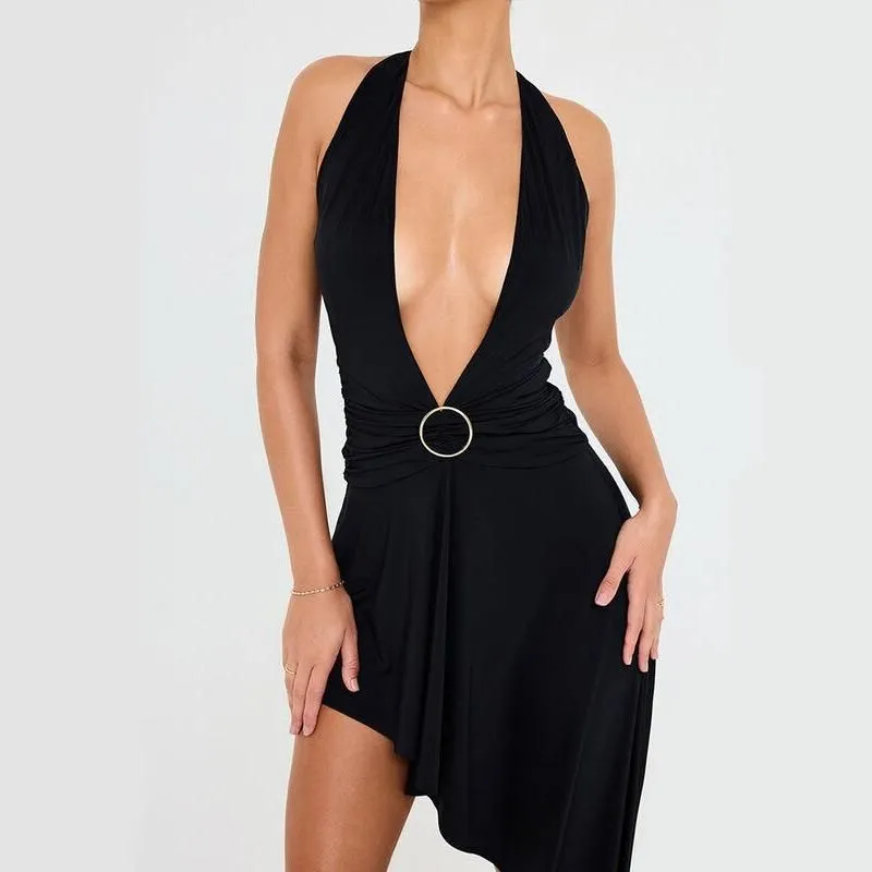 Sultry Halter Neck Midi Dress with Thigh-High Split