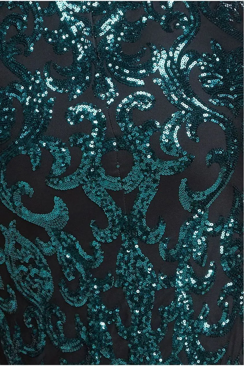 Tassel & Sequin Maxi With Front Split - Emerald Green by Goddiva Plus