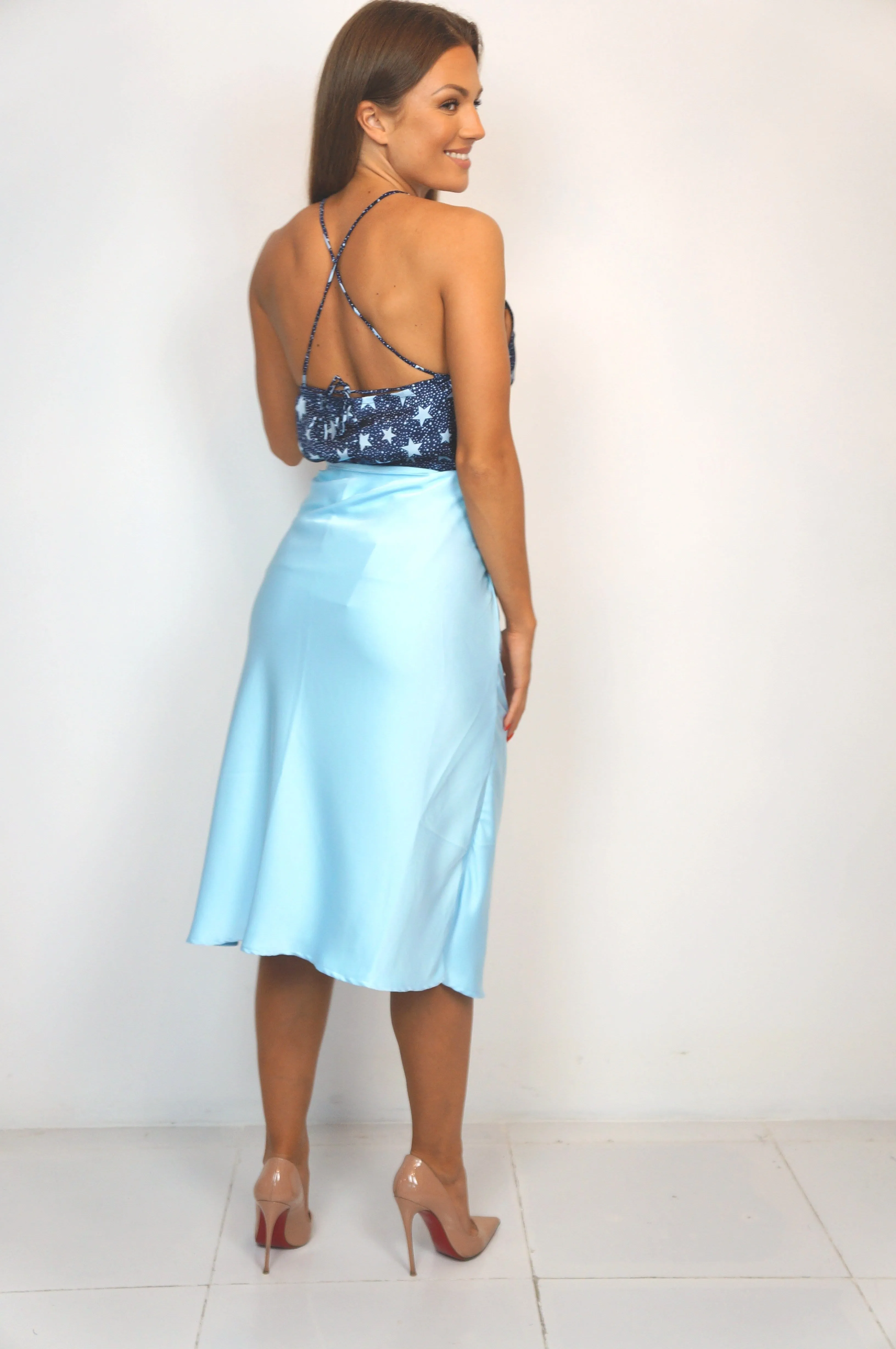 The Stephanie Skirt - Ice Blue Satin