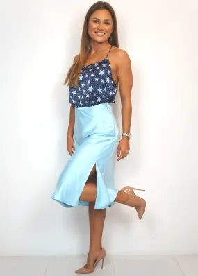 The Stephanie Skirt - Ice Blue Satin