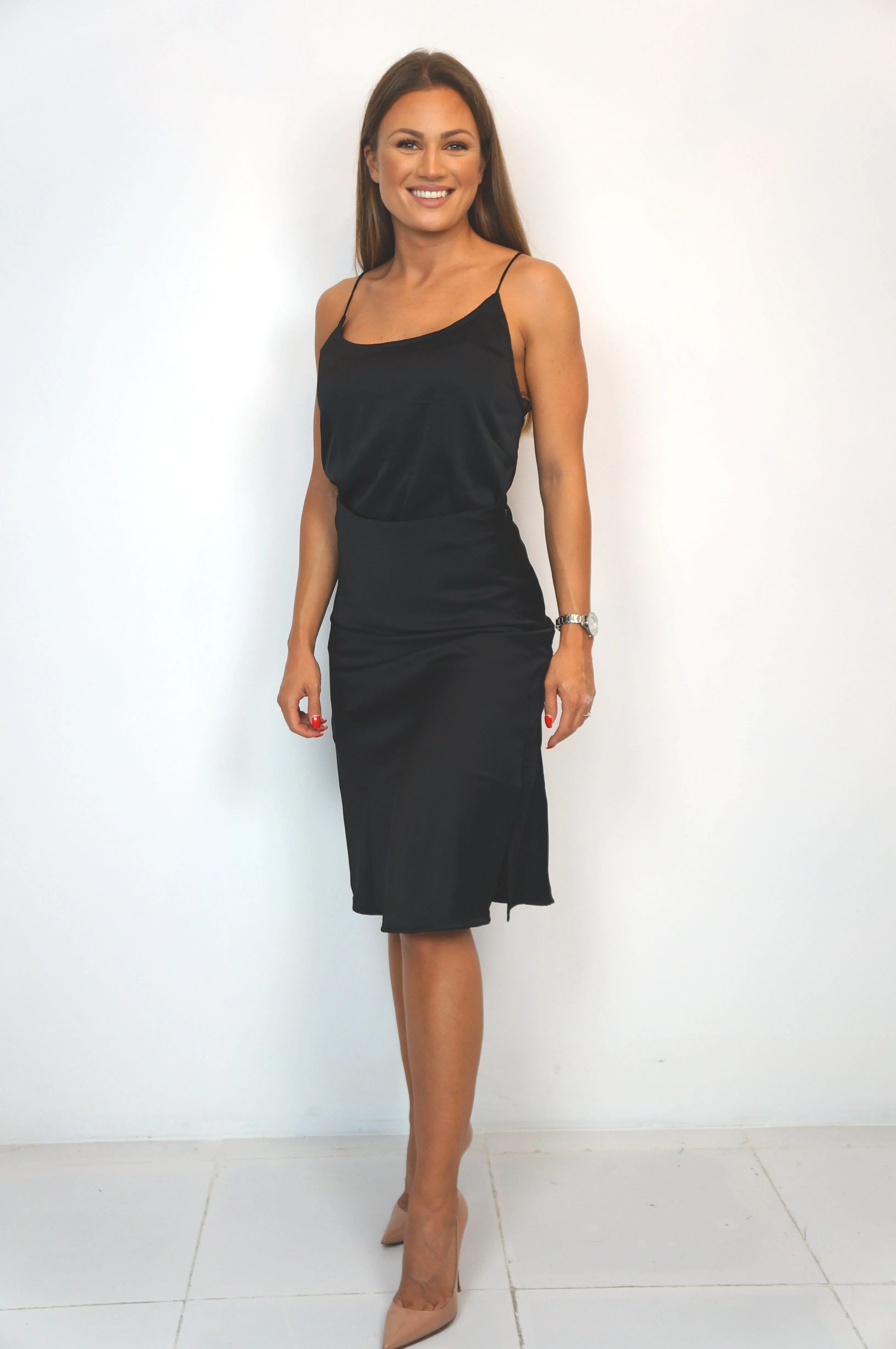 The Stephanie Skirt - Midnight Black Satin