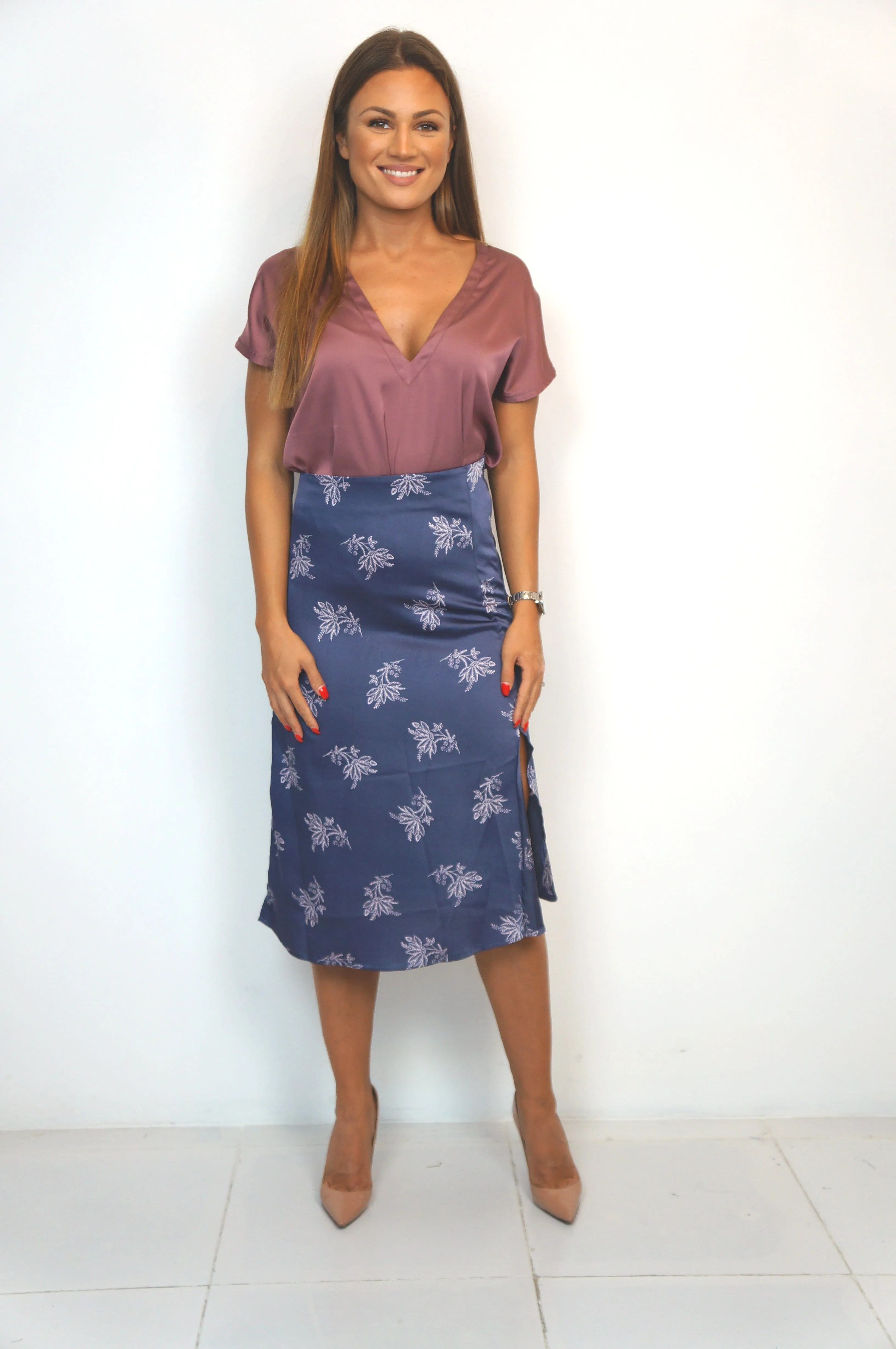 The Stephanie Skirt - Pink Indigo Satin
