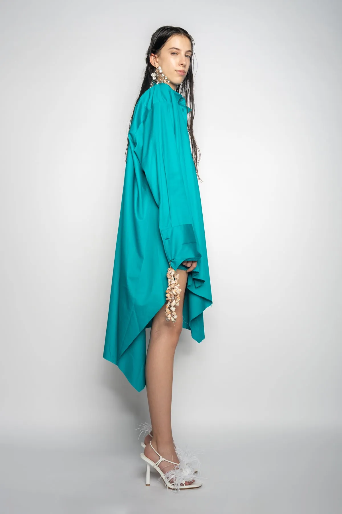 TURQUOISE ASYMMETRIC OVERSIZE SHIRT DRESS