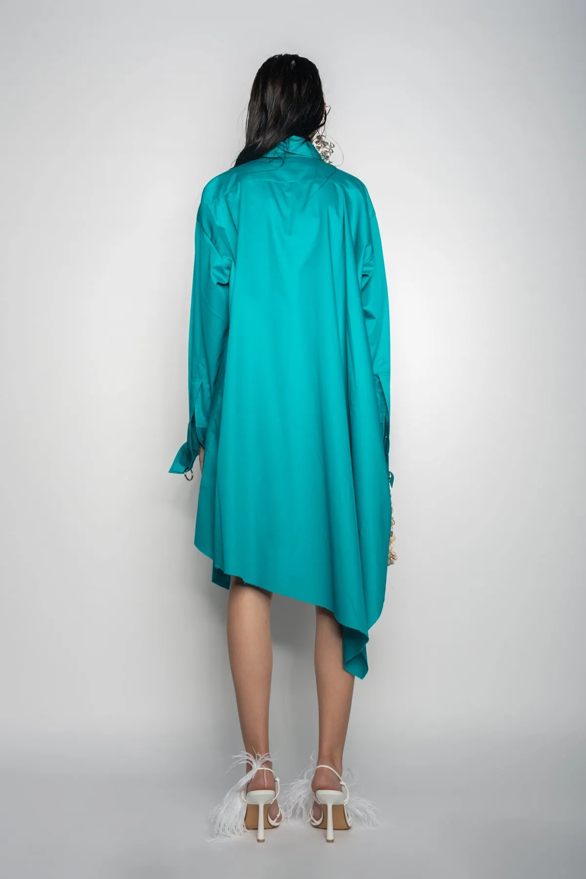 TURQUOISE ASYMMETRIC OVERSIZE SHIRT DRESS