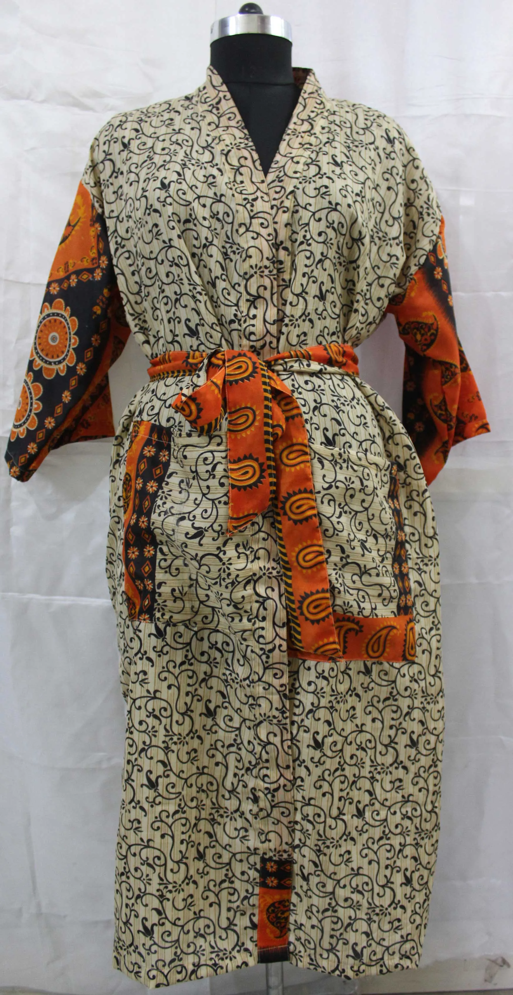Vintage Silk Sari Women Kimono Long Dress Kaftan Cover Up Dress Gown Casual Wear