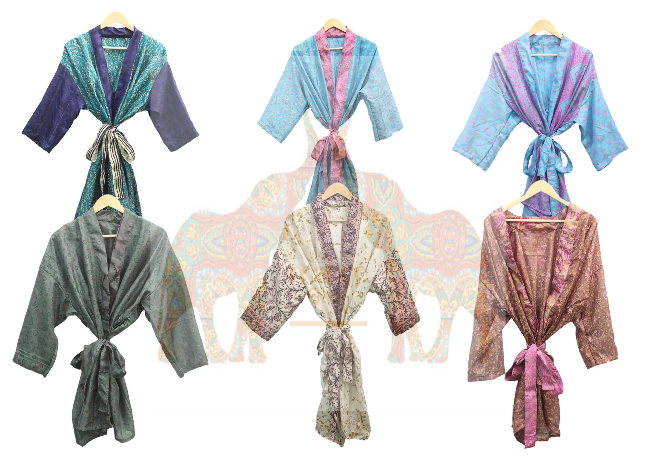 Vintage Silk Sari Women Kimono Long Dress Kaftan Cover Up Dress Gown Casual Wear