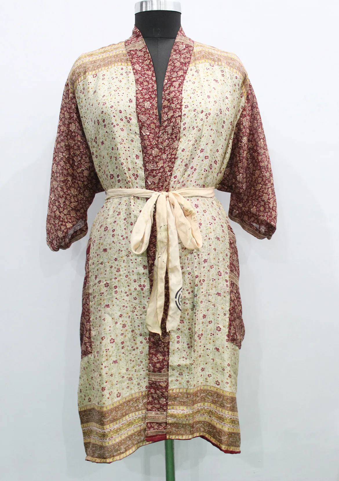 Vintage Silk Sari Women Kimono Long Dress Kaftan Cover Up Dress Gown Casual Wear