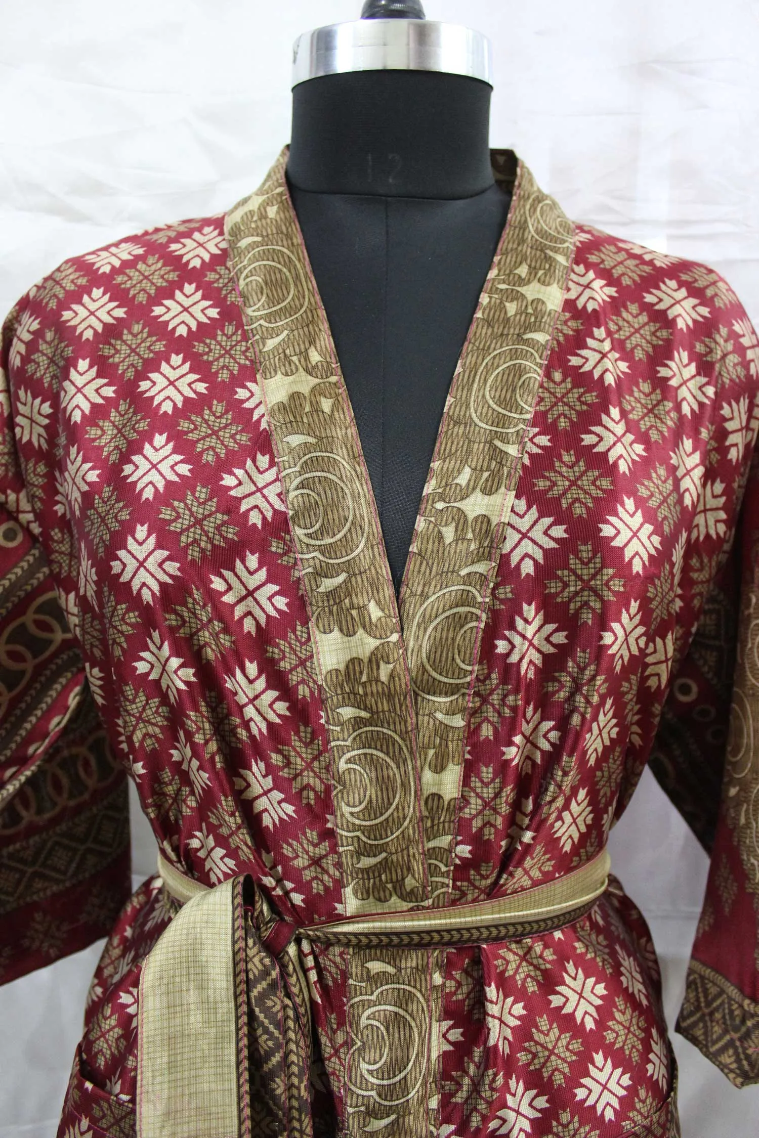 Vintage Silk Sari Women Kimono Long Dress Kaftan Cover Up Dress Gown Casual Wear