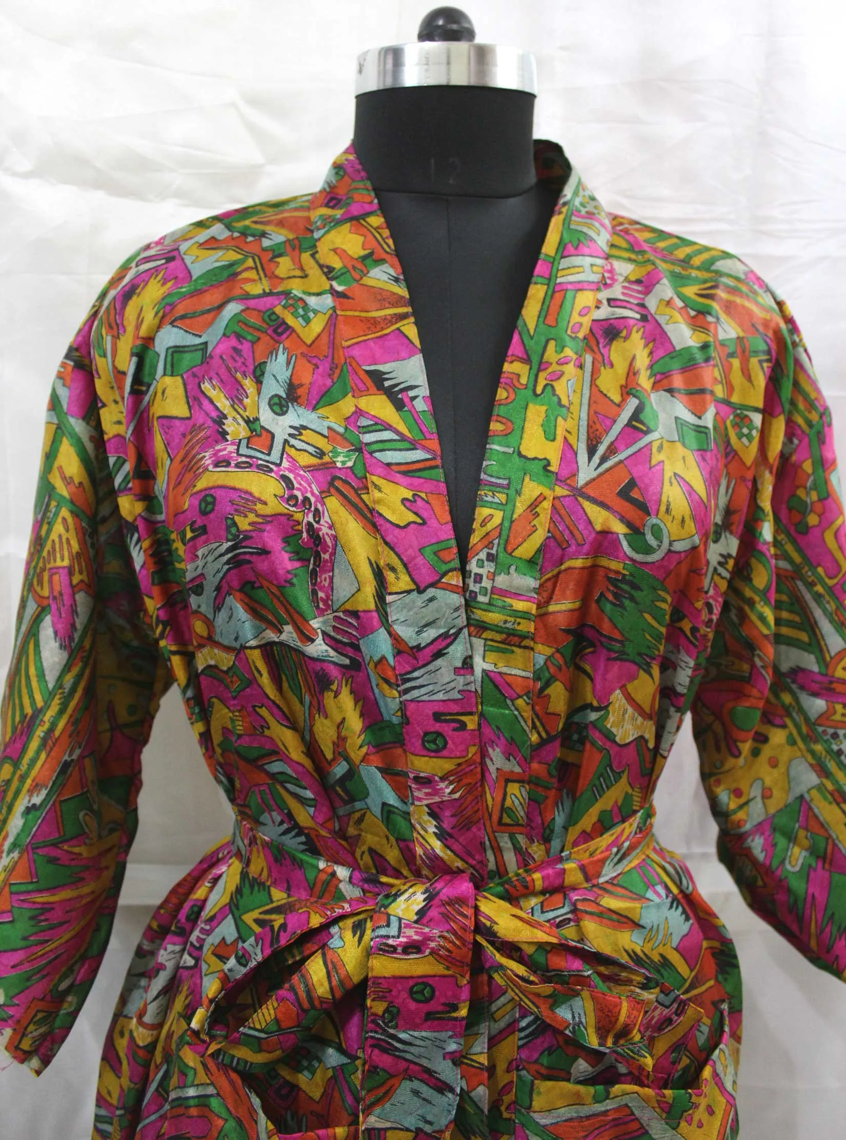 Vintage Silk Sari Women Kimono Long Dress Kaftan Cover Up Dress Gown Casual Wear