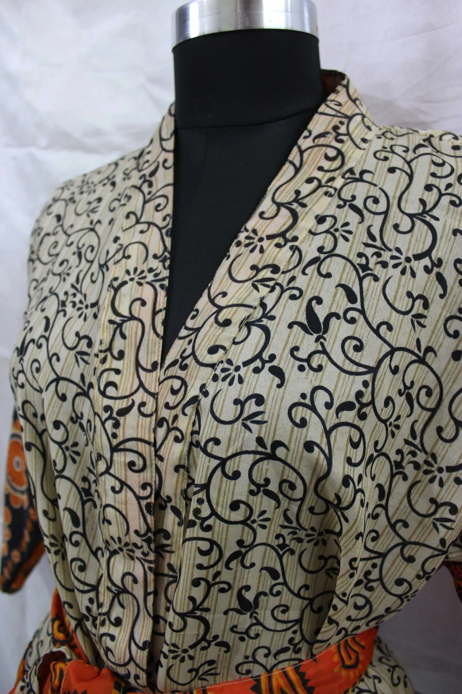 Vintage Silk Sari Women Kimono Long Dress Kaftan Cover Up Dress Gown Casual Wear