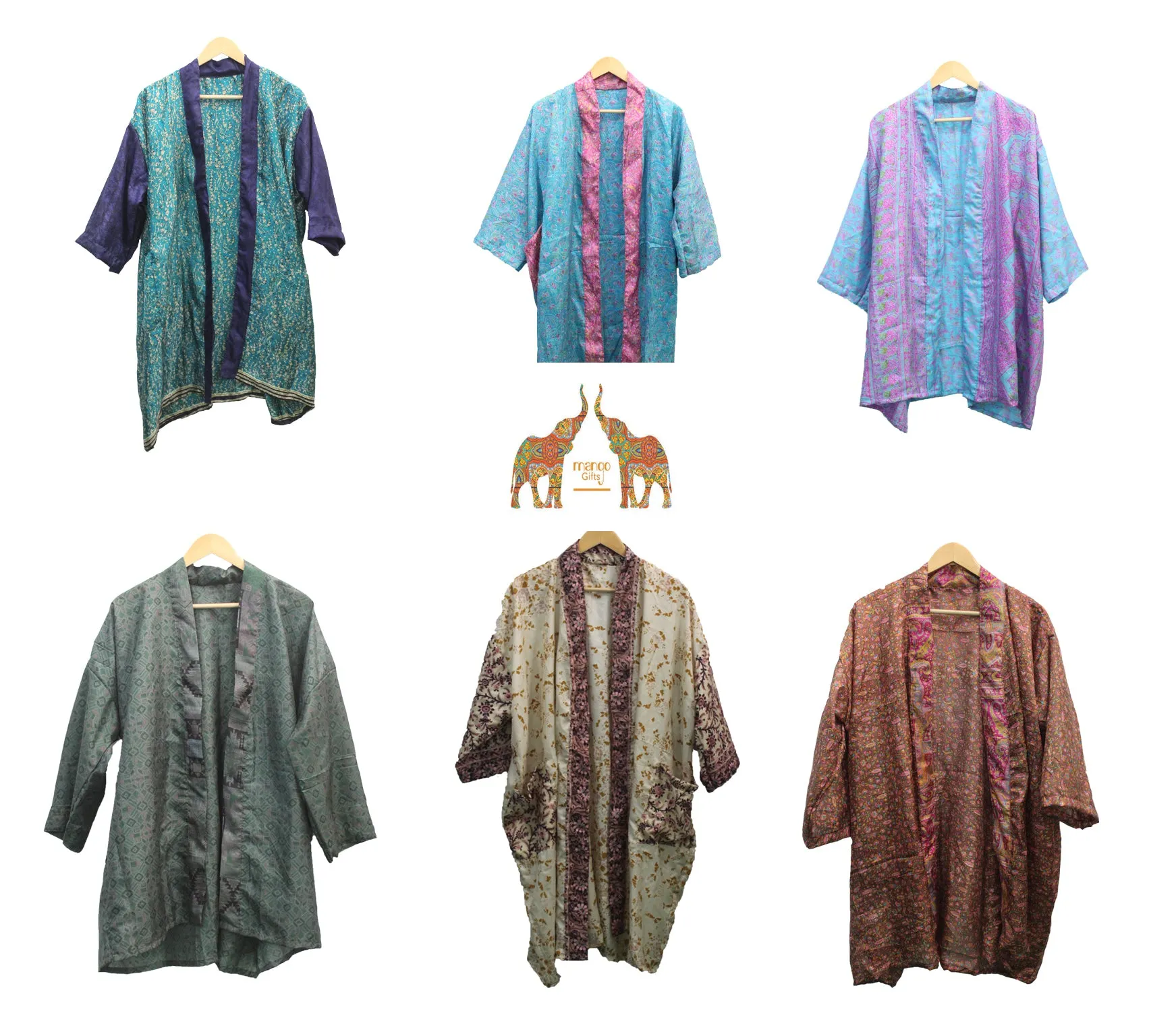Vintage Silk Sari Women Kimono Long Dress Kaftan Cover Up Dress Gown Casual Wear