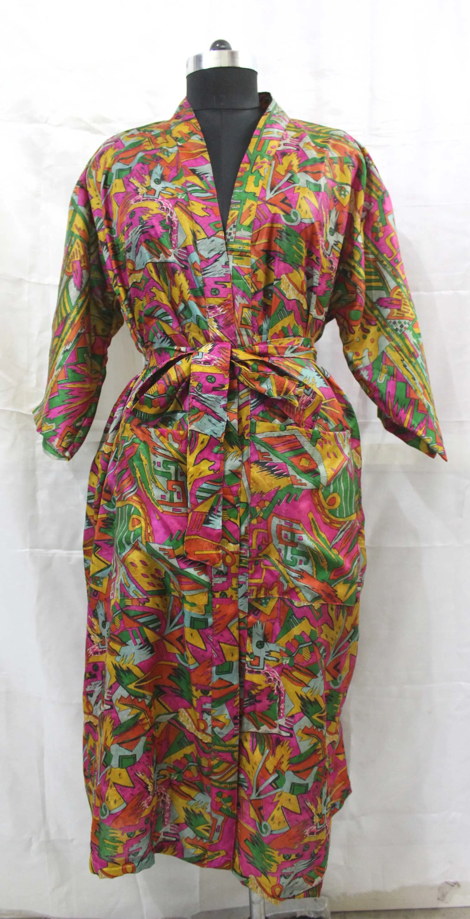 Vintage Silk Sari Women Kimono Long Dress Kaftan Cover Up Dress Gown Casual Wear