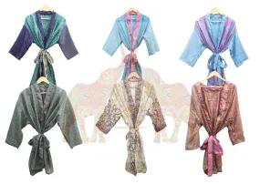 Vintage Silk Sari Women Kimono Long Dress Kaftan Cover Up Dress Gown Casual Wear